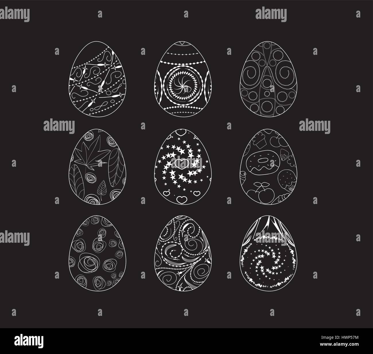 set of easter eggs doodle decorated with ornament Stock Vector Image ...