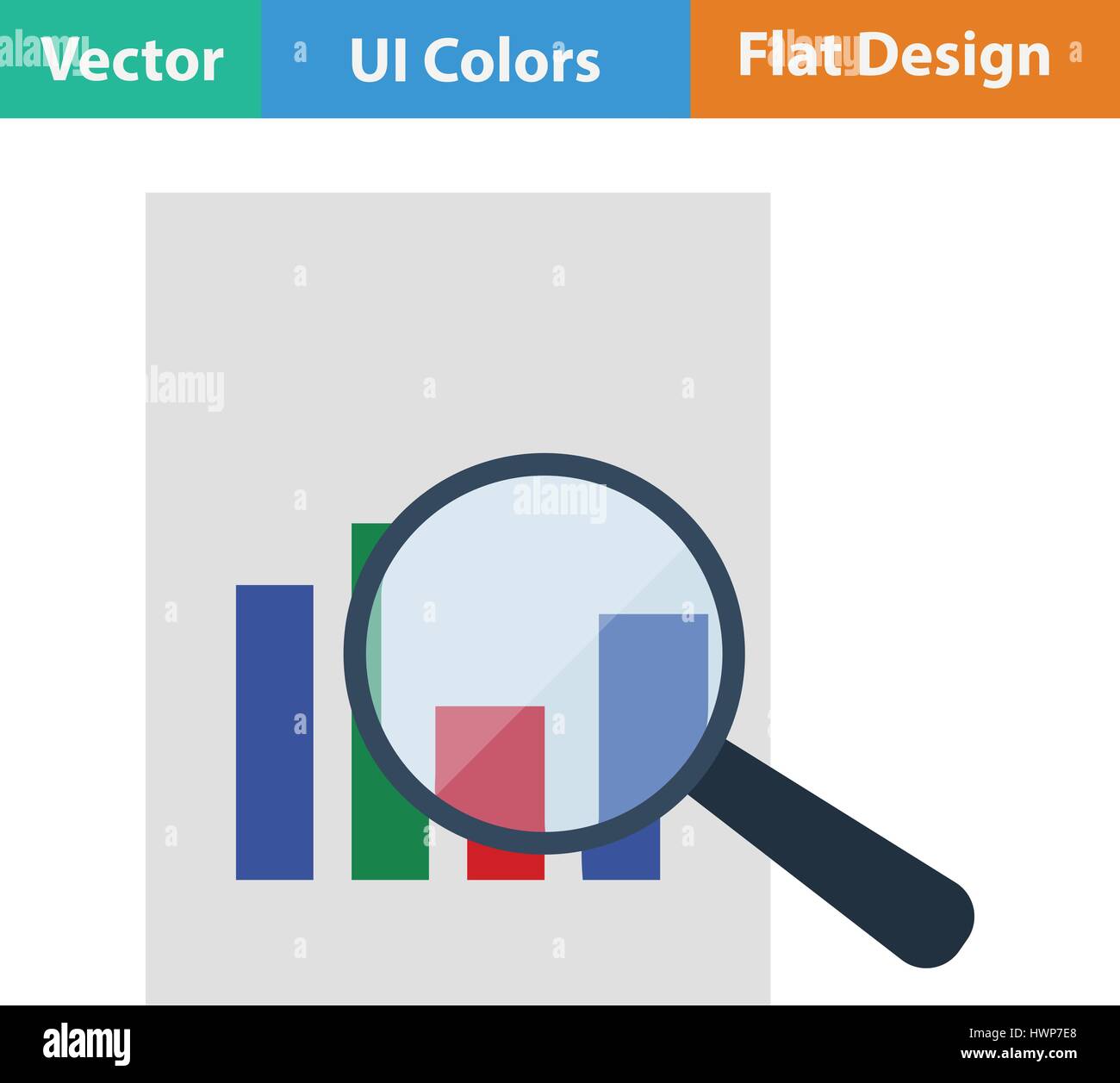 Magnificent glass on paper with chart icon. Flat design. Vector ...