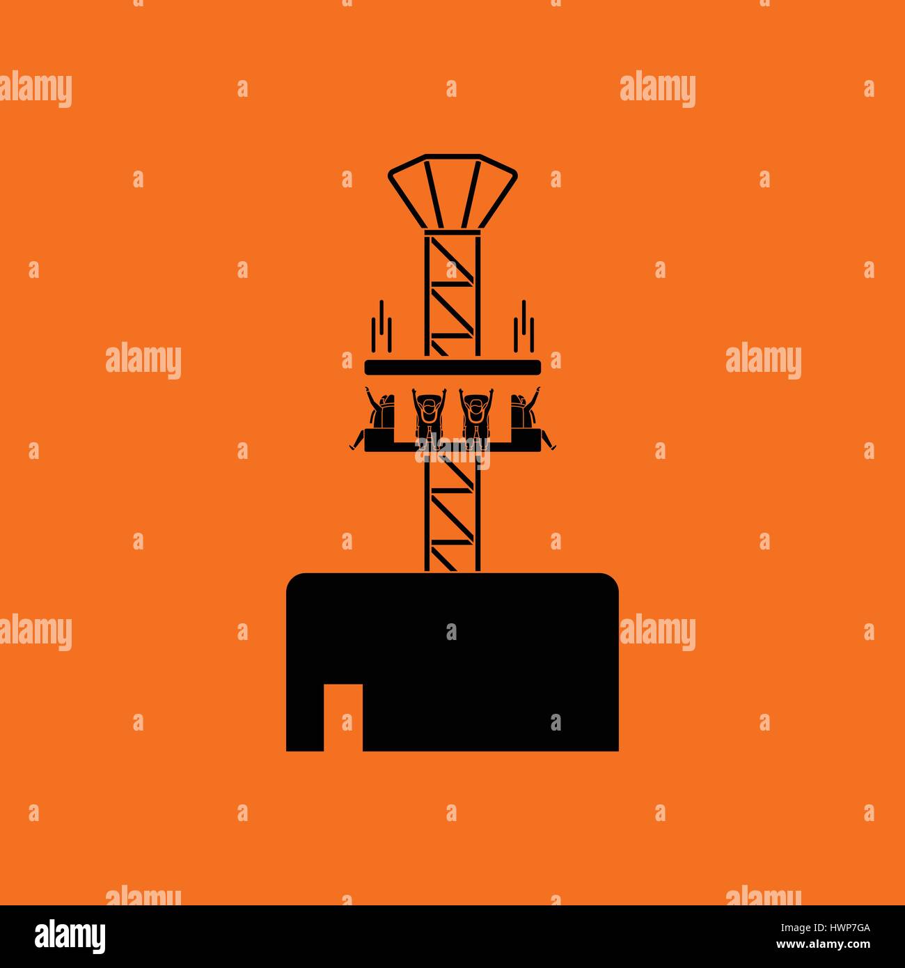 Free-fall ride icon. Orange background with black. Vector illustration ...
