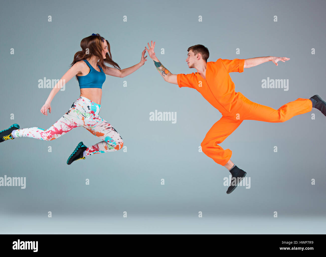 The man, woman dancing hip hop choreography Stock Photo Alamy