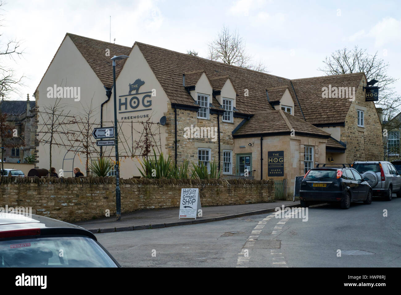 Cotswold Village of Horsley in Gloucestershire England The Hog Pub Stock Photo