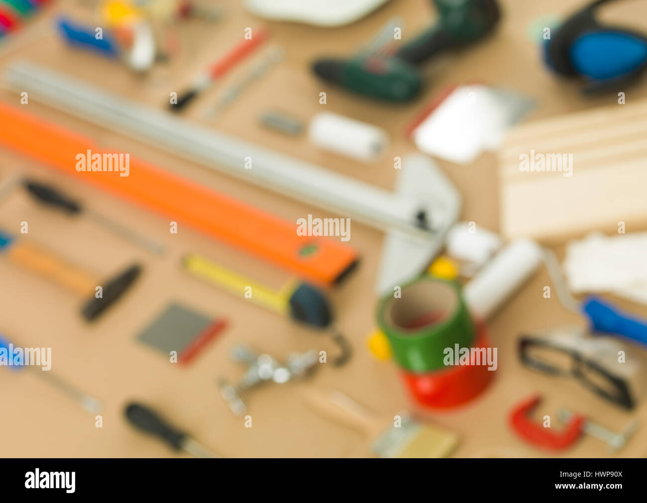 background blur DIY work tools Stock Photo