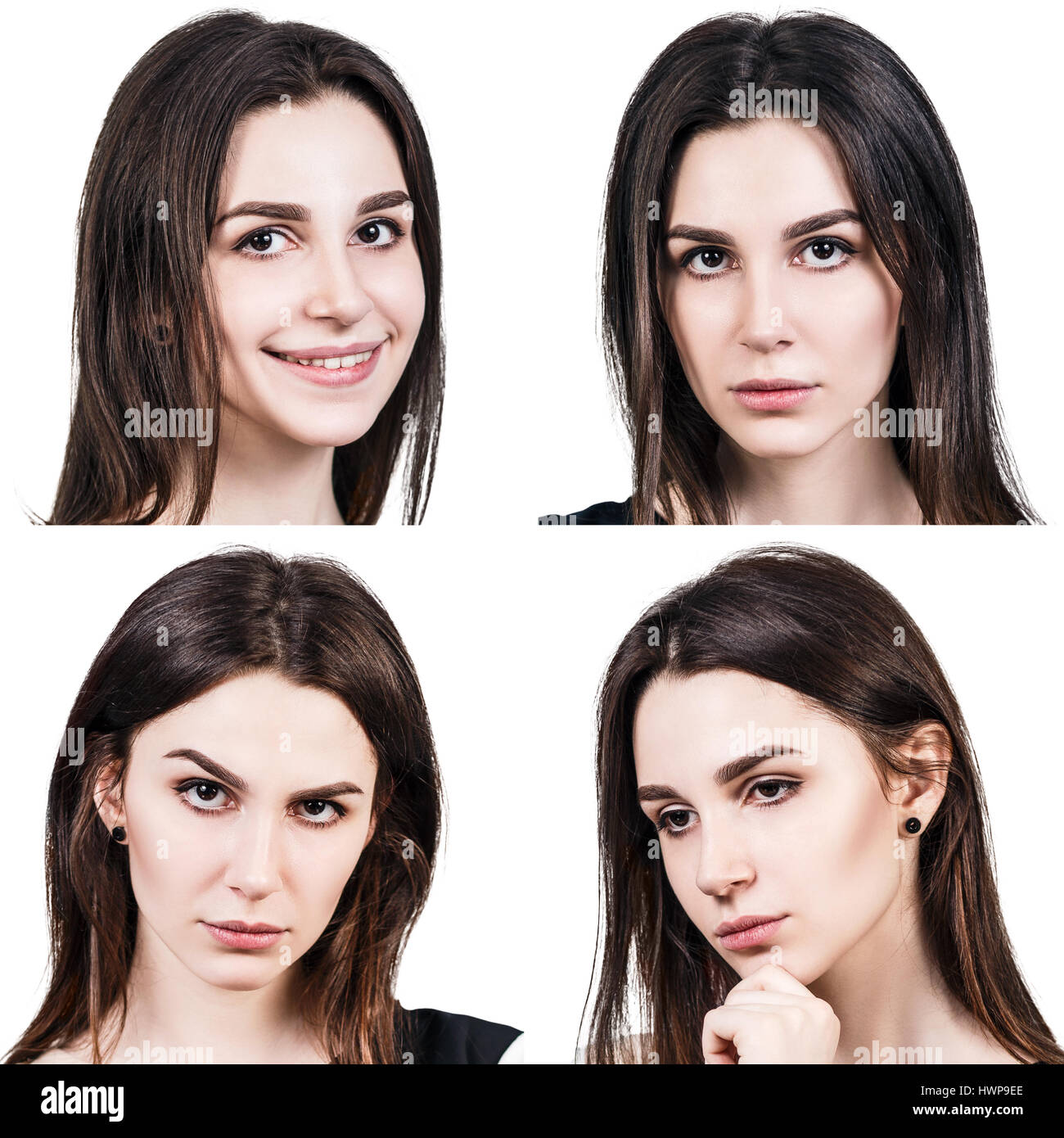 Collage of young woman with different emotions Stock Photo - Alamy