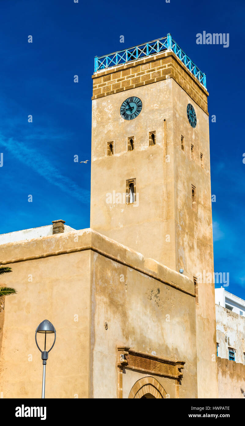 Bab al-Minzah clock tower in Essaouira, Morocco Stock Photo