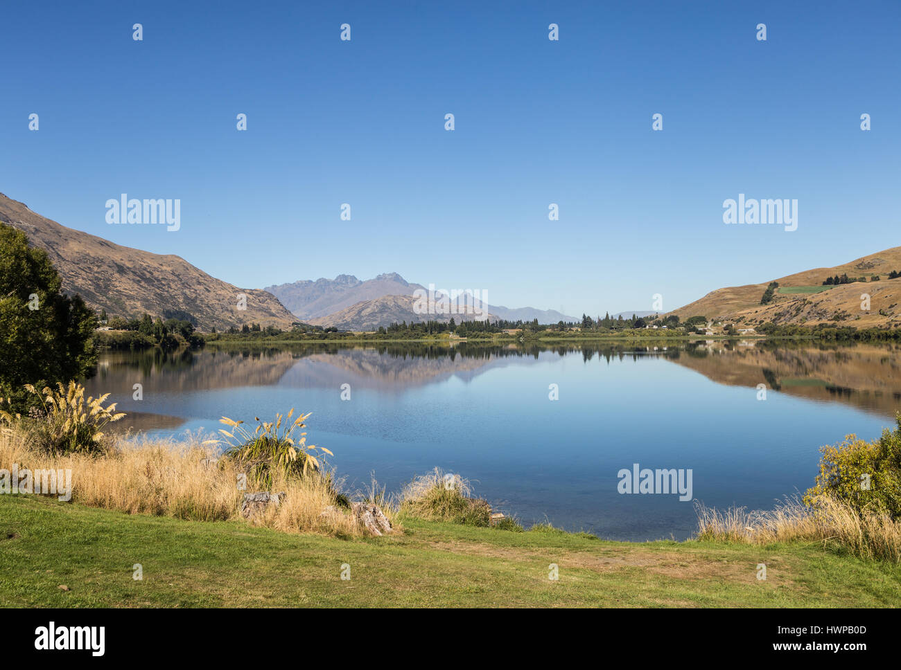 Peaceful landscape around the lake Hayes between Queenstown and