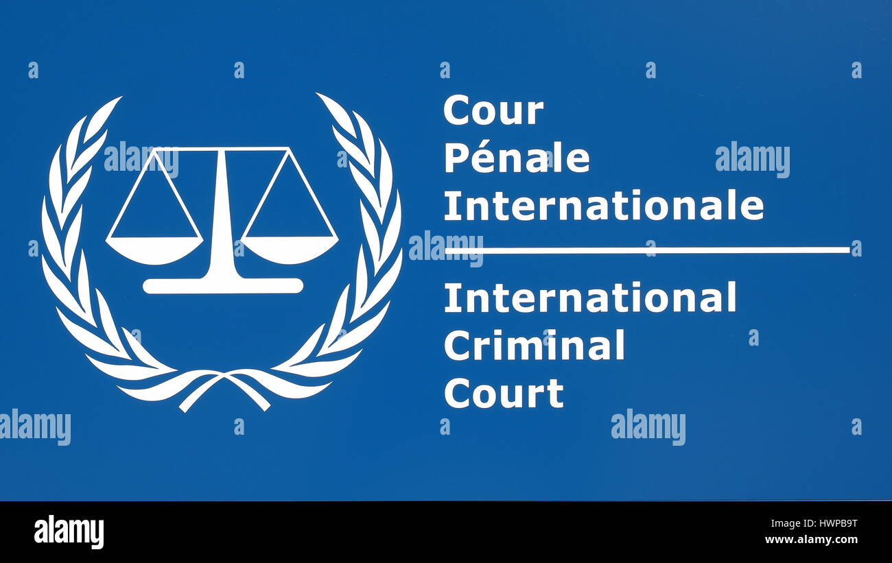The Hague, Netherlands - July 5, 2016: The International Criminal Court entrance sign at the new 2016 opened ICC building. Stock Photo