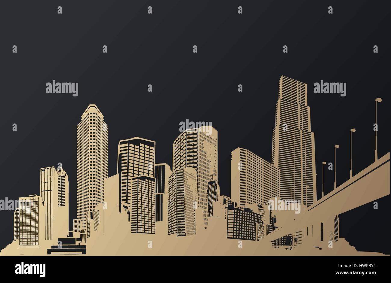 Golden cityscape with skyscrapers and bridge Stock Vector Image & Art ...