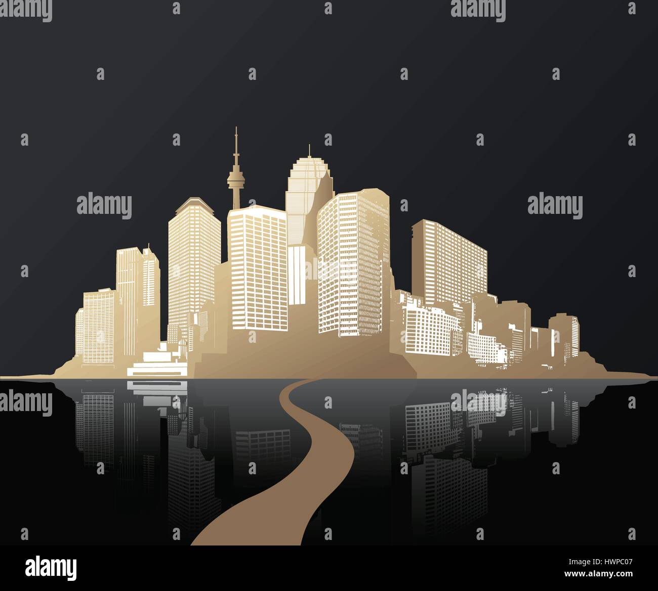 Golden cityscape with skyscrapers and road Stock Vector Image & Art - Alamy