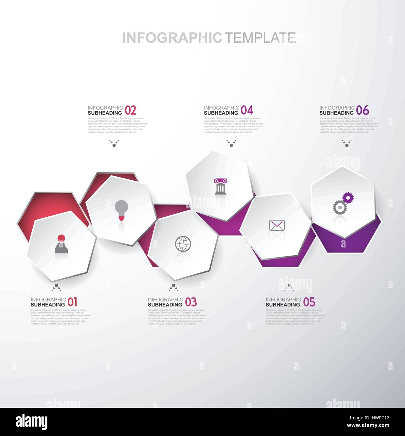 Infographic template with six hexagons and icons - light version Stock ...