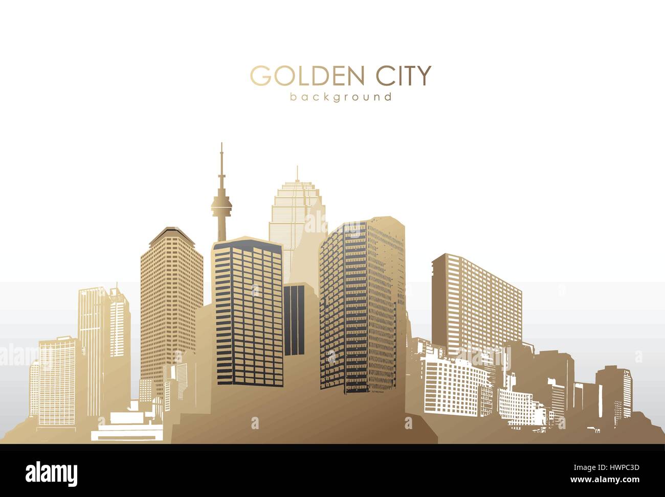 Golden cityscape with skyscrapers on white background Stock Vector ...