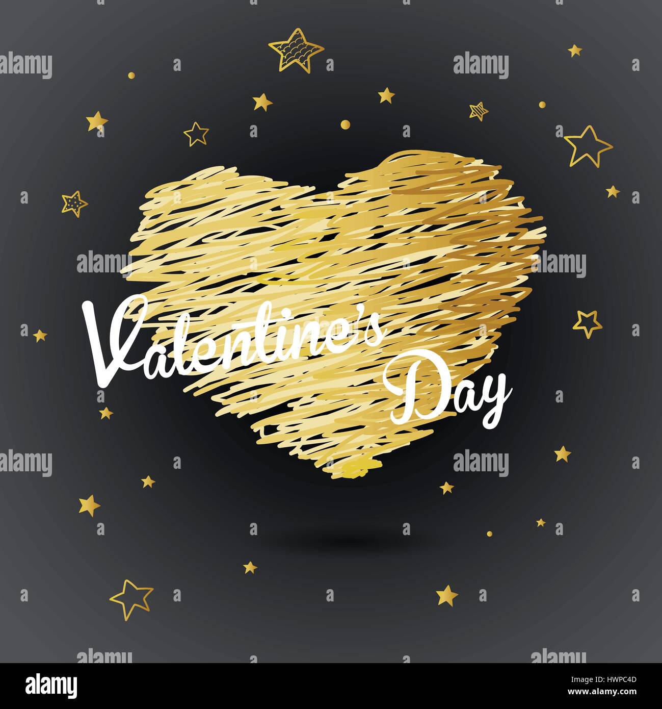 Valentine heart created from golden lines and white Valentine's Day