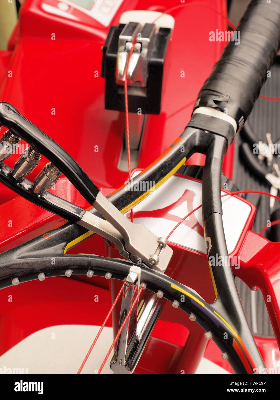 Melbourne, Australia, 2015, May 9 Tennis racquet on a modern tournament electronic stringing