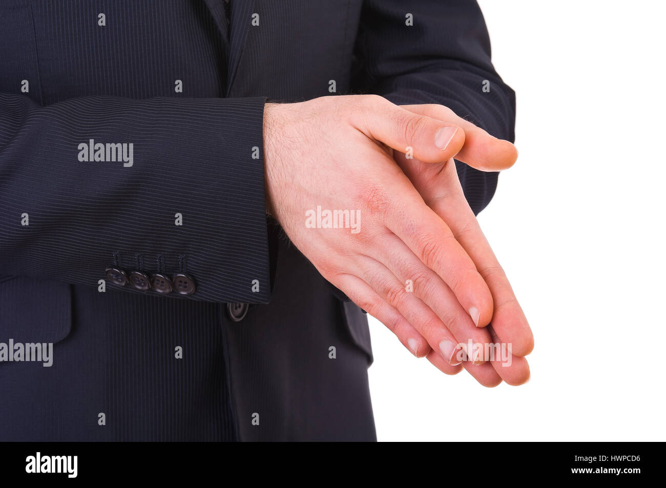 Businessman rubbing his hands together Stock Photo Alamy