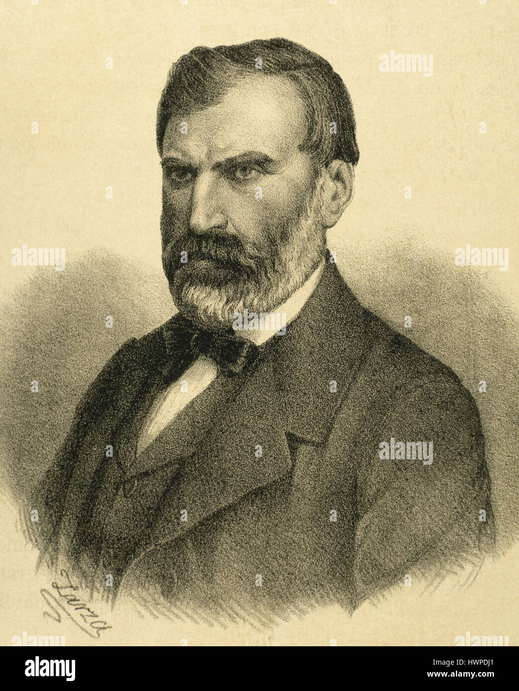 Eugene Pelletan (1813-1884). French writer, journalist and politician. Portrait. Engraving by Eusebio Zarza (1842-1881). 'Galeria Universal', 1868. Stock Photo
