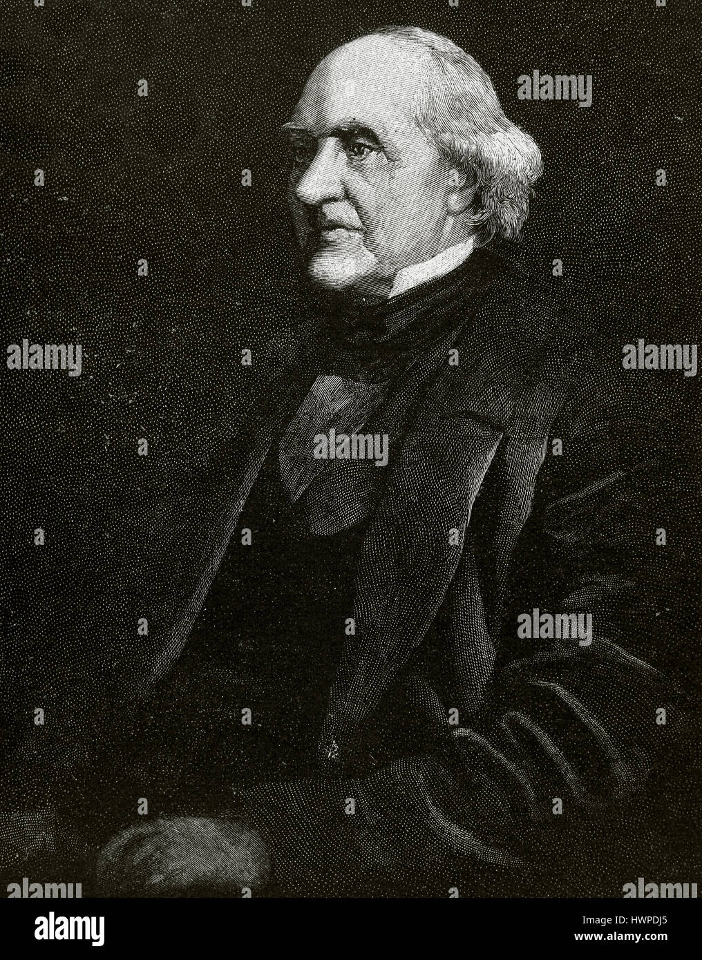 George Peabody (1795-1869). American-British financier and philanthrop. Portrait. Engraving. Stock Photo