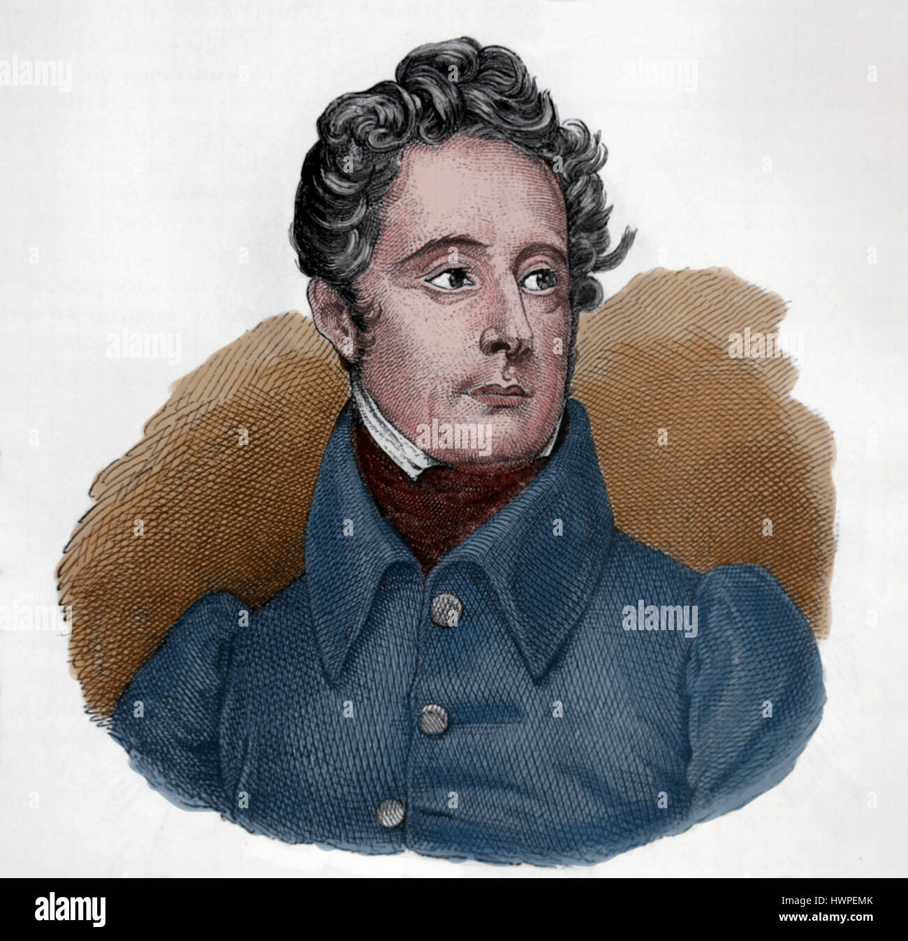 Alphonse de Lamartine (1790-1869). French writer, poet and politician. Engraving, 1883. Portrait. Color. Stock Photo