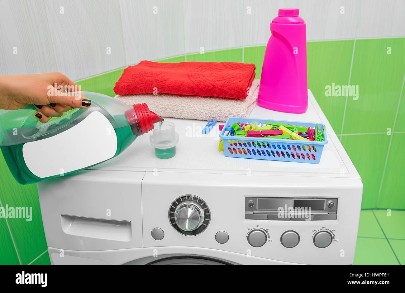Washing machine in the bathroom Stock Photo Alamy