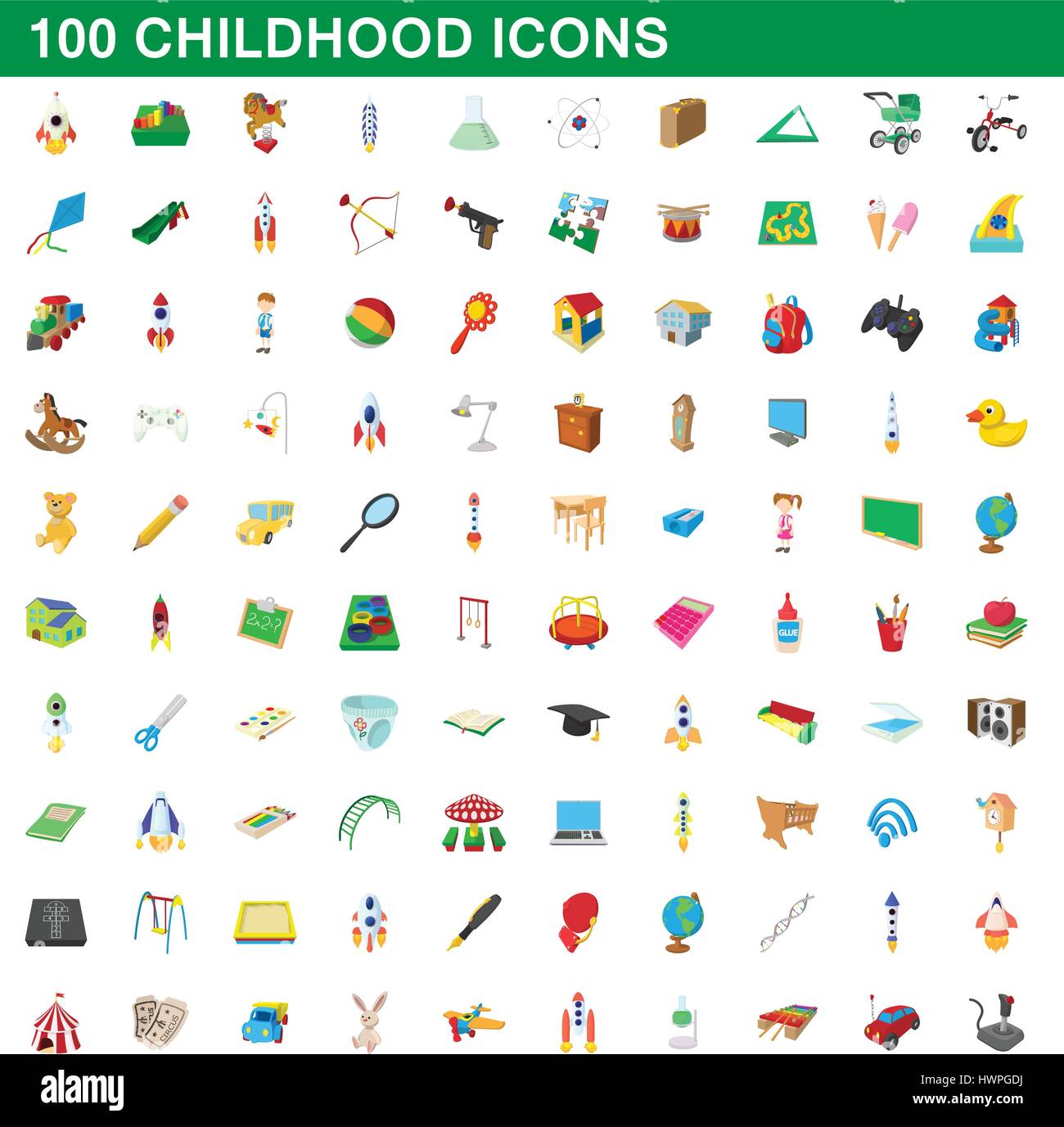 100 childhood icons set, cartoon style Stock Vector Image & Art - Alamy