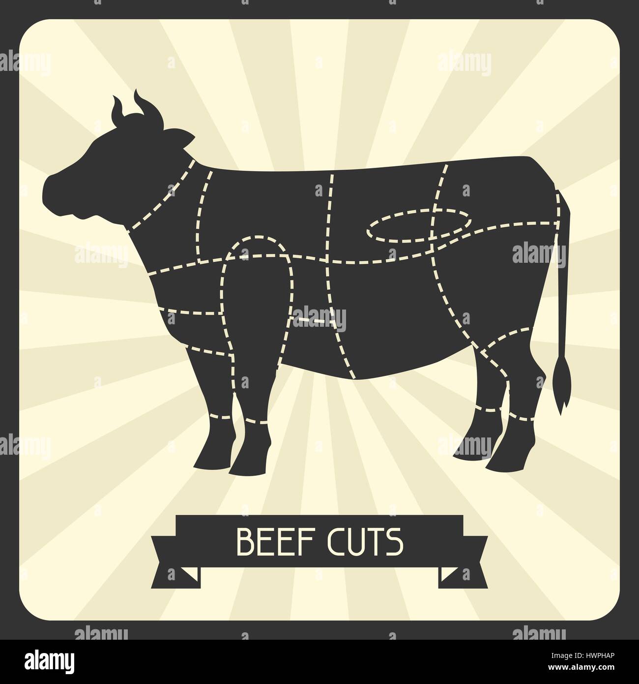 Beef cuts. Butchers cheme cutting meat illustration Stock Vector