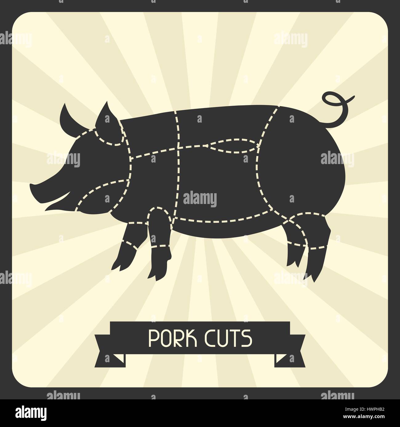 Pork cuts. Butchers cheme cutting meat illustration Stock Vector