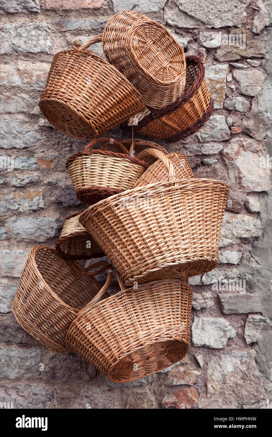 Wicker baskets for sale. Stock Photo