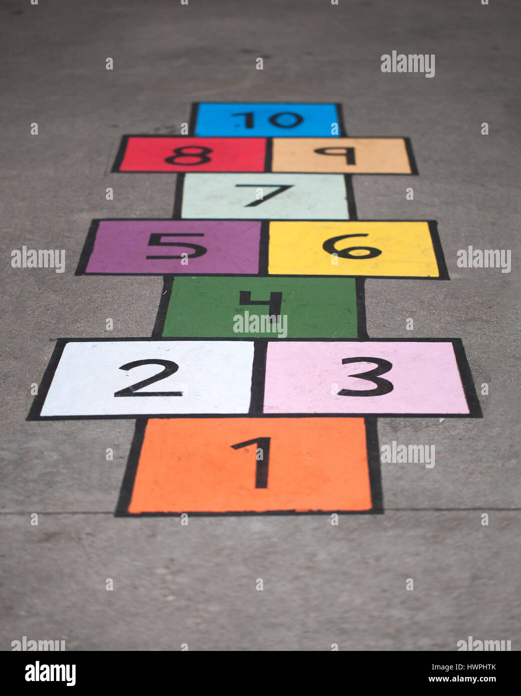 A colorful hopscotch game painted on the Pavement Stock Photo Alamy
