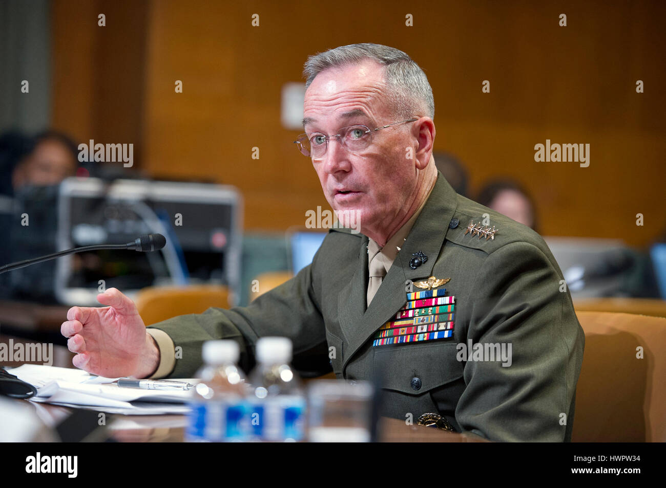 The Chairman of the Joint Chiefs of Staff, United States Marine Corps General Joseph F. Dunford, Jr., testifies at a US Senate Committee on Appropriations Subcommittee on Defense hearing entitled 'A Review of the Budget & Readiness of the Department of Defense' on Capitol Hill in Washington, DC on Wednesday, March 22, 2017. Credit: Ron Sachs/CNP - NO WIRE SERVICE - Photo: Ron Sachs/Consolidated News Photos/Ron Sachs - CNP Stock Photo