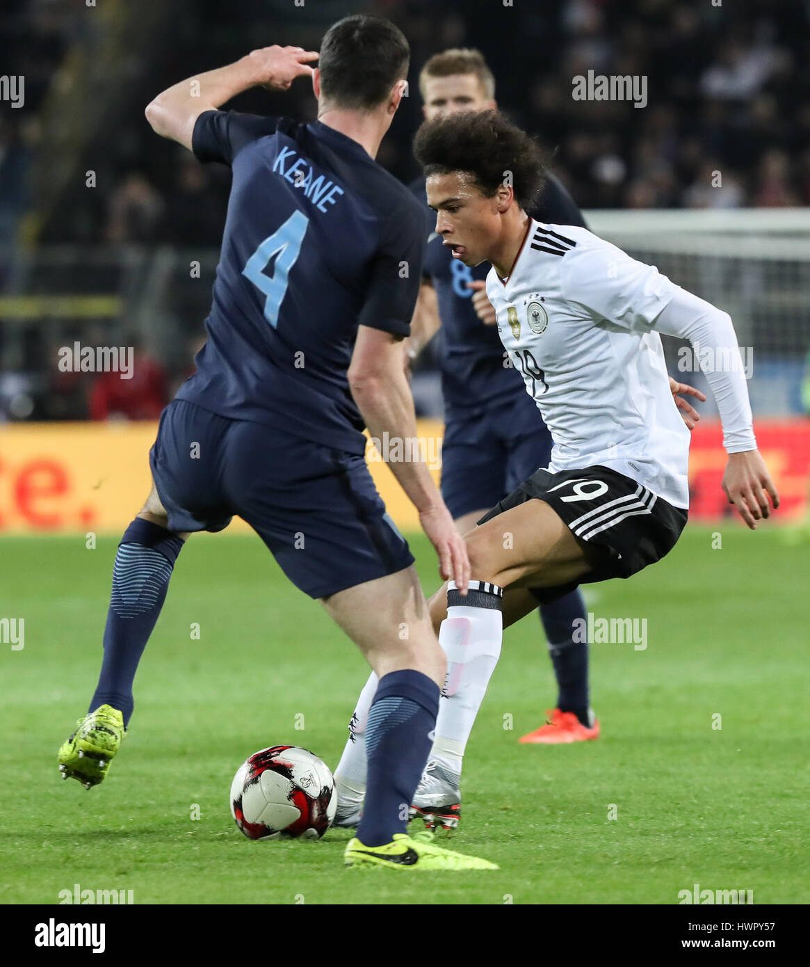 Dortmund, Germany. 22nd Mar, 2017. Germany's Leroy Sane (R) controls the  ball during an international friendly match between Germany and England in  Dortmund, Germany, on March 22, 2017. Germany won 1-0 and