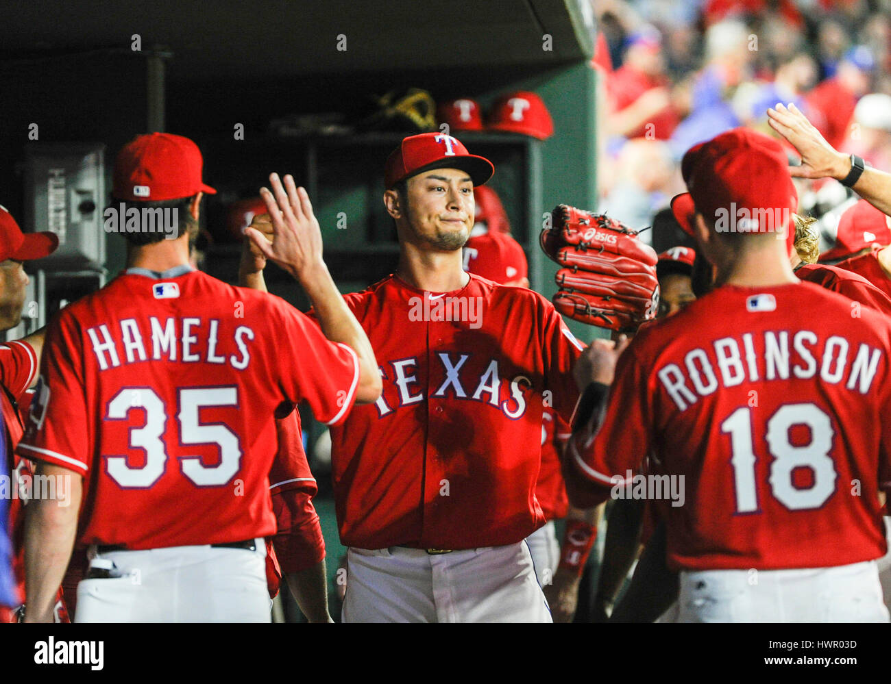 Arlington, Texas, USA. 3rd April, 2017. Texas Rangers starting pitcher ...