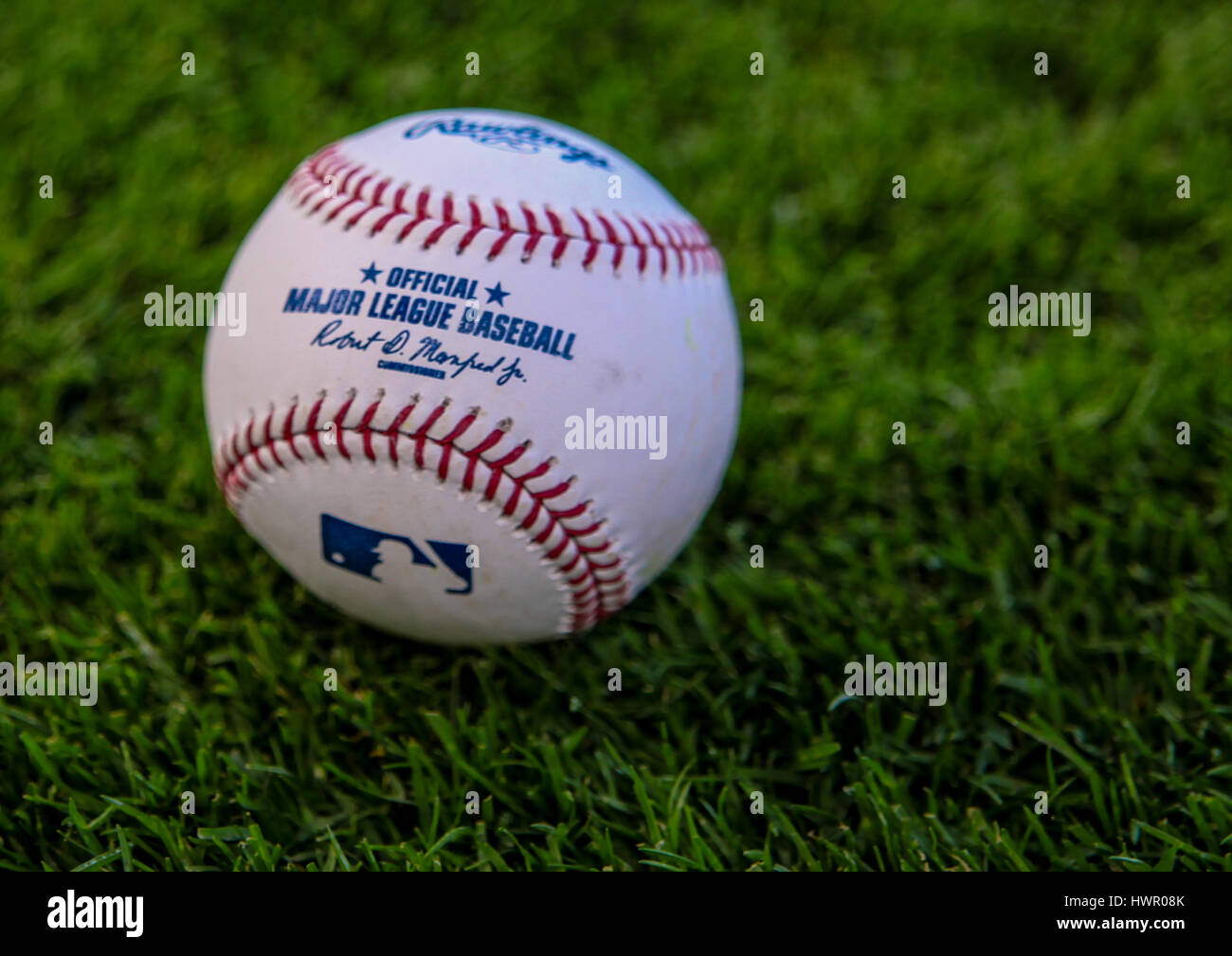 Houston, TX, USA. 3rd Apr, 2017. A general photo of a baseball during the MLB game between the Seattle Mariners and the Houston Astros on Opening Day at Minute Maid Park in Houston, TX. The Astros defeated the Mariners 3-0; John Glaser/CSM/Alamy Live News Stock Photo