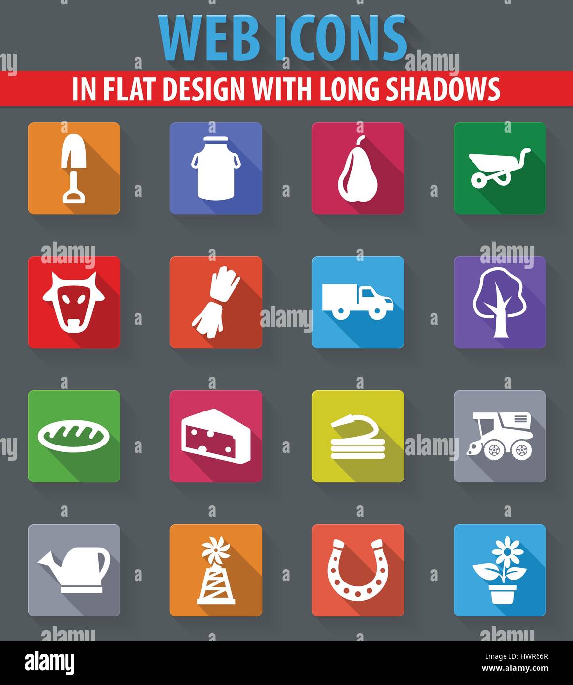 Agricultural web icons in flat design with long shadows Stock Vector ...