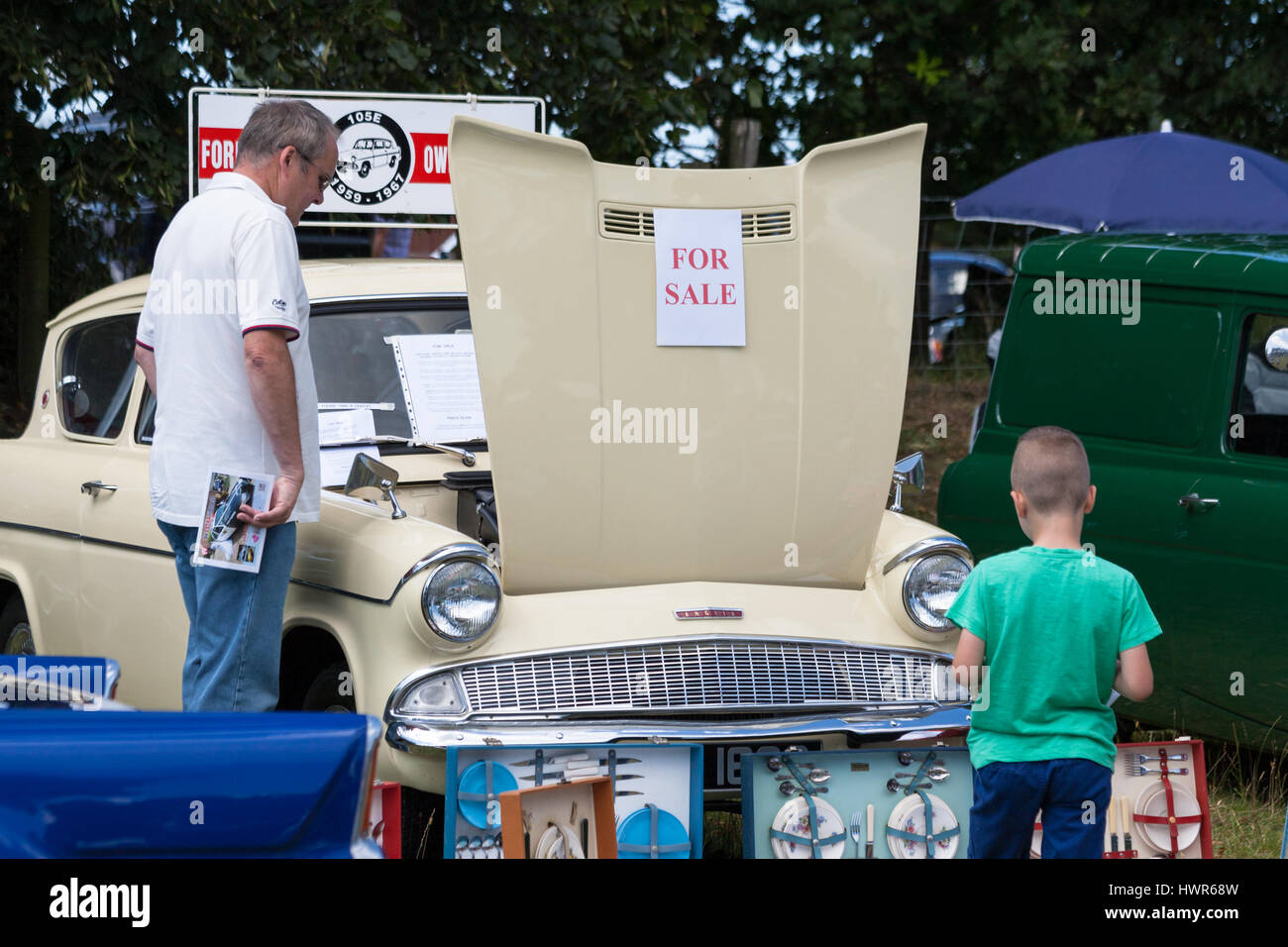 Appledore Kent Vintage and Classic Car show Cream Ford Anglia for sale