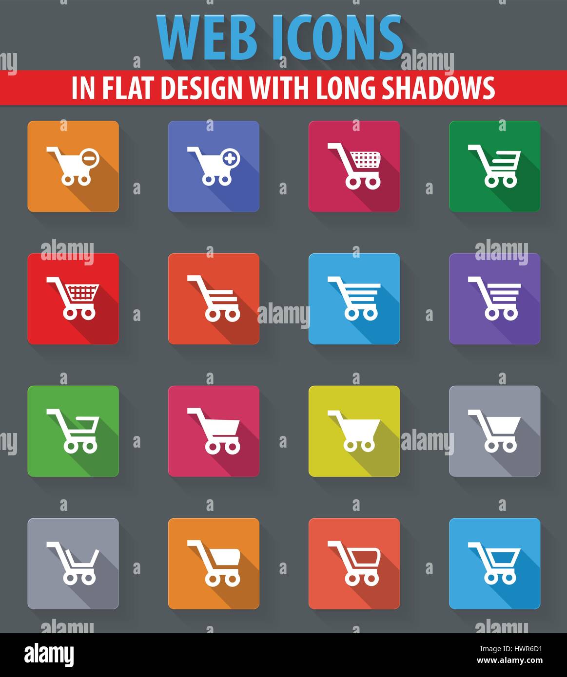 Shopping Bascket web icons in flat design with long shadows Stock ...