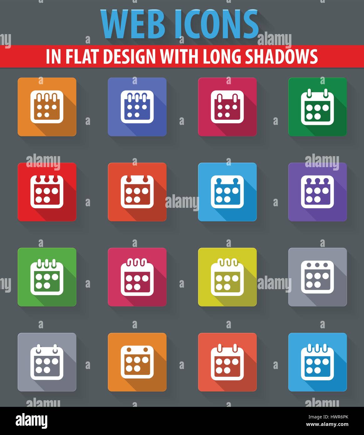 Calendar web icons in flat design with long shadows Stock Vector Image ...
