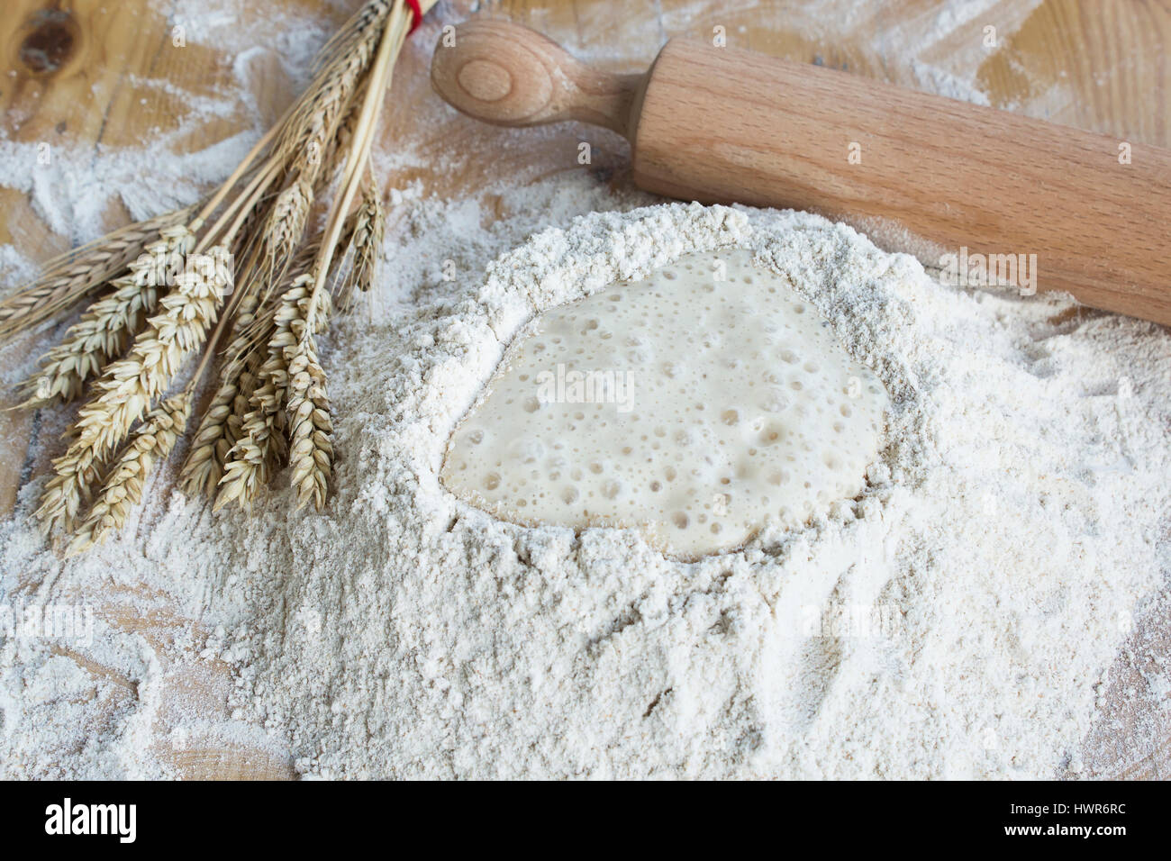 Whole Wheat Flour and Yeast, Kneading Bread Stock Photo Alamy