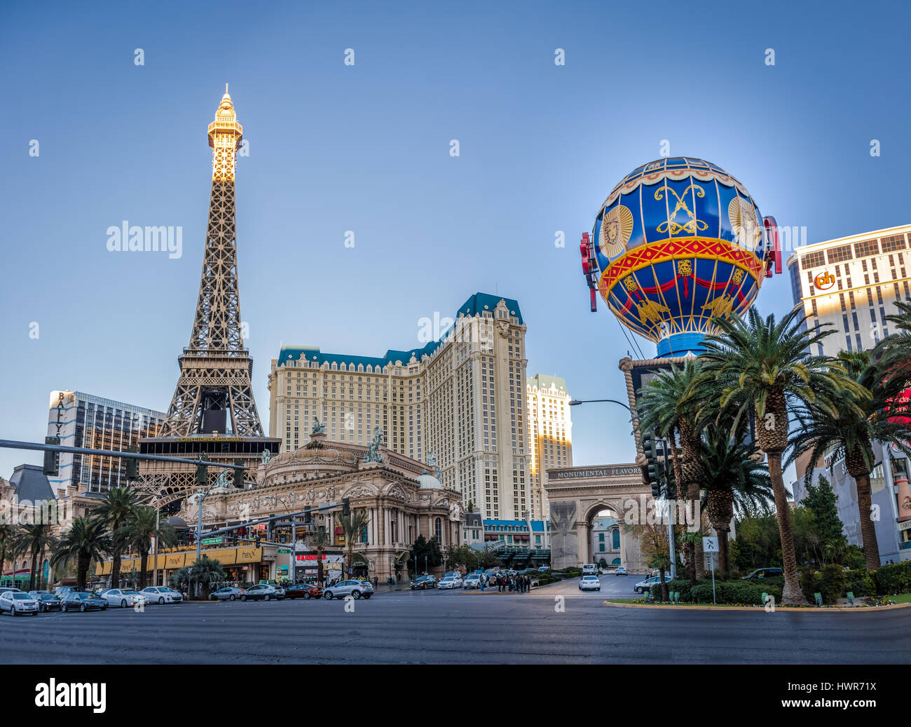 Las Vegas Strip and Paris Hotel Casino - Las Vegas, Nevada, USA Stock Photo