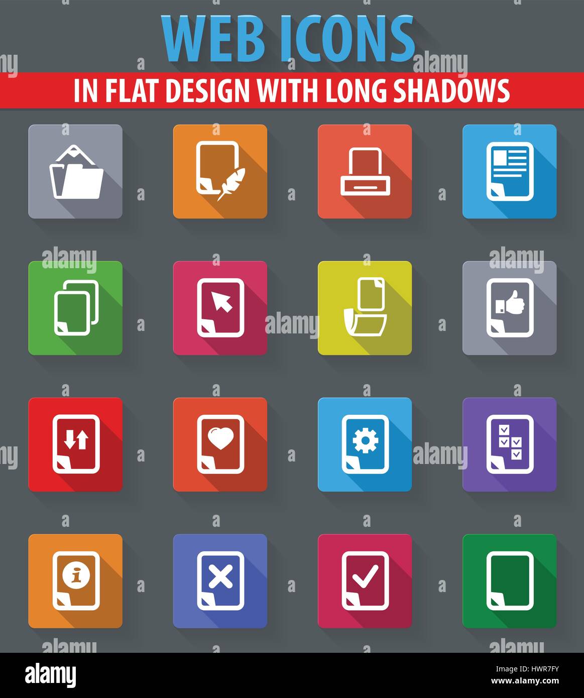 Documents web icons in flat design with long shadows Stock Vector Image ...