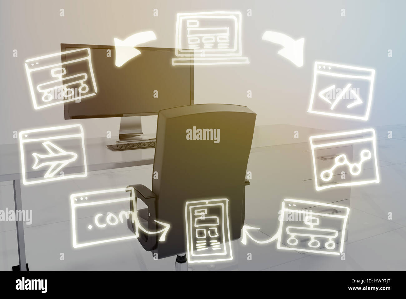 Composite image of various icons transferred from computer with smart ...