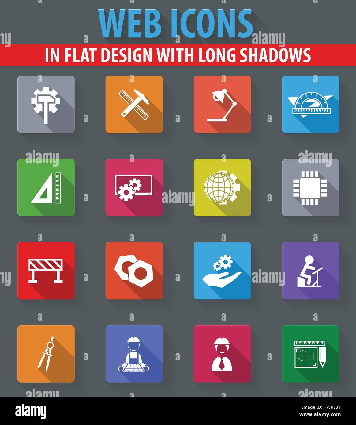 Engineering web icons in flat design with long shadows Stock Vector ...