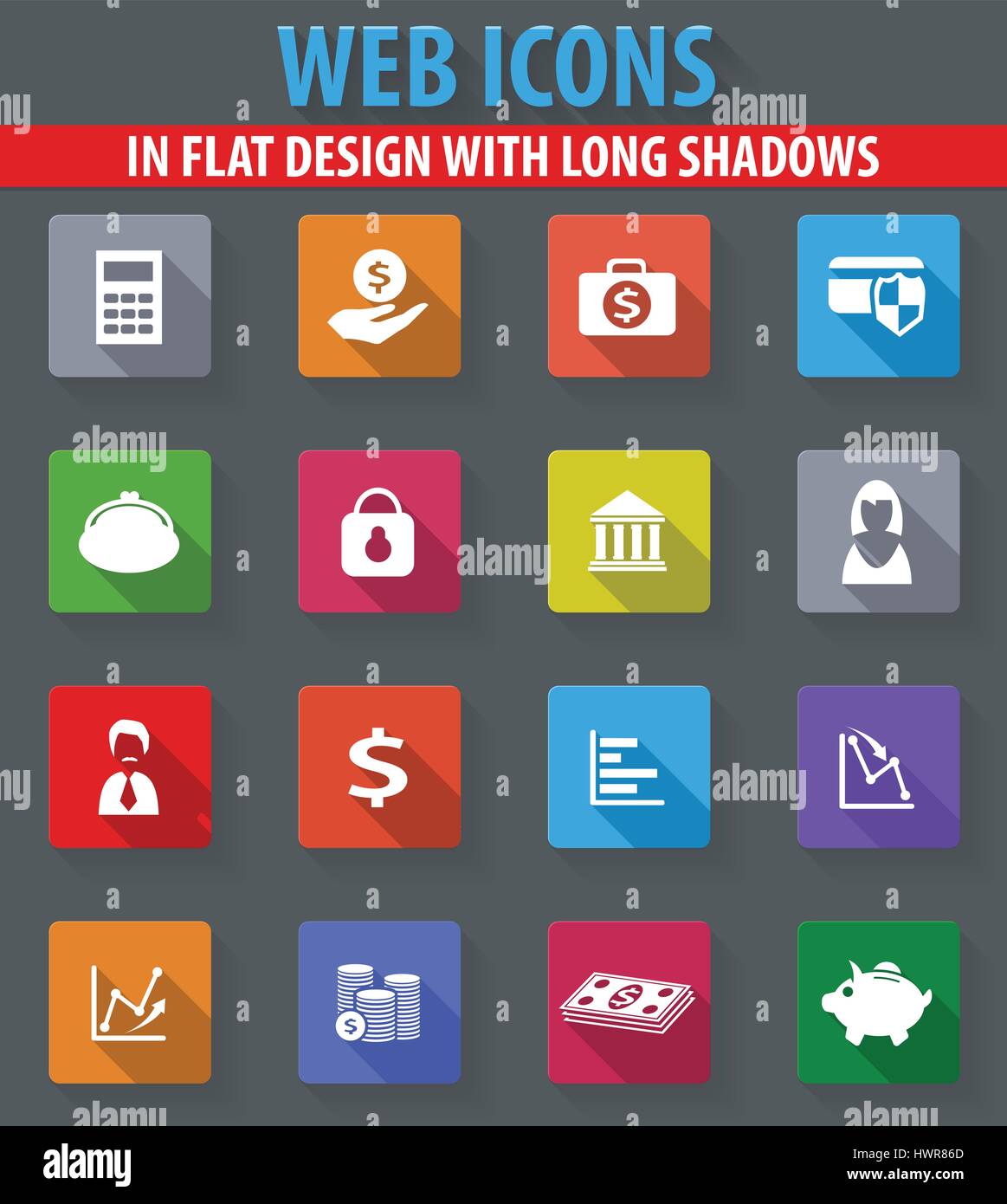 Business and Finance web icons in flat design with long shadows Stock ...