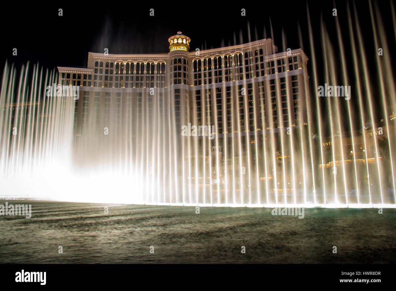 Dancing Fountains at Bellagio Hotel Casino at night - Las Vegas, Nevada, USA Stock Photo