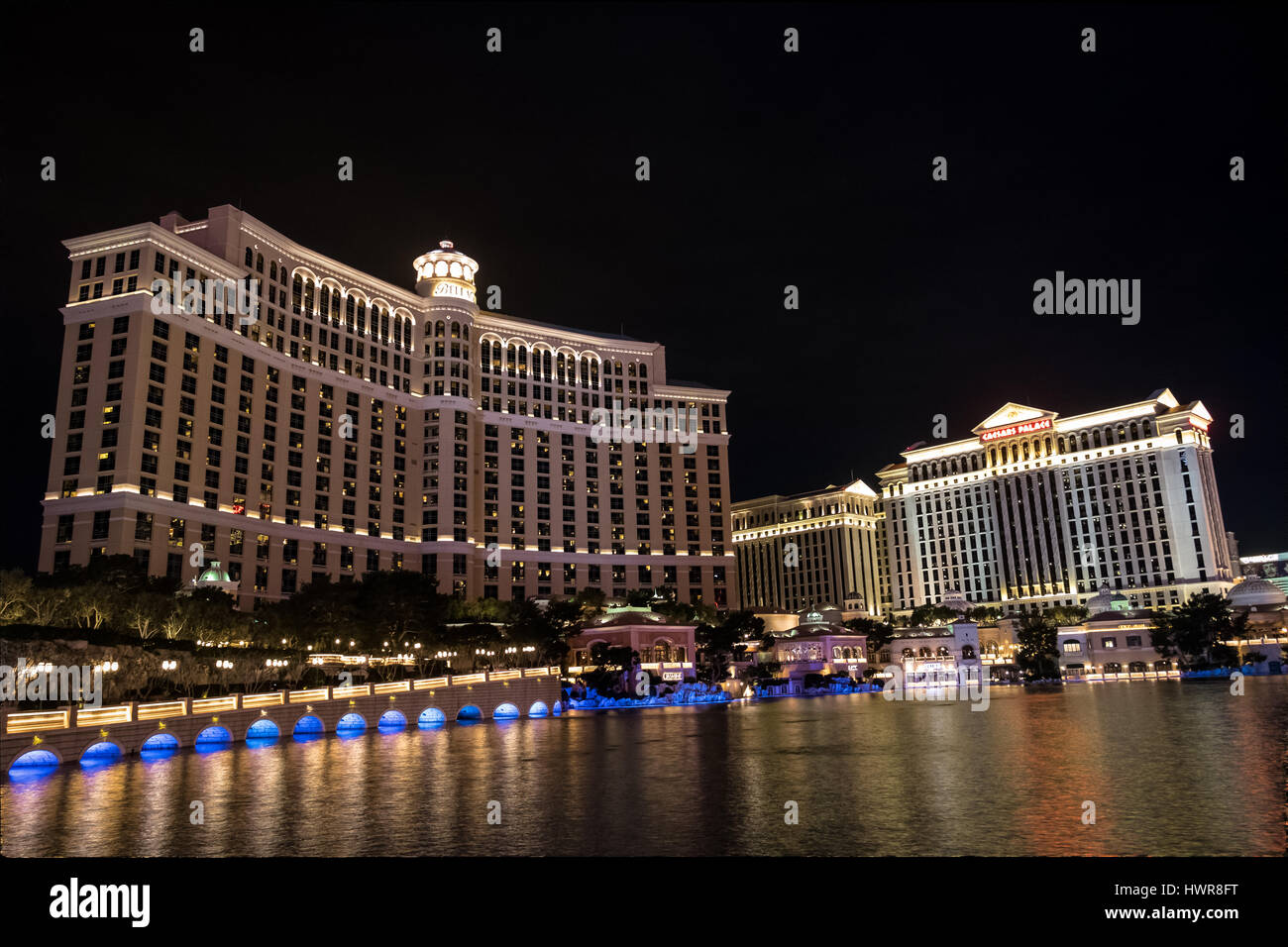 Bellagio Hotel Casino at night - Las Vegas, Nevada, USA Stock Photo