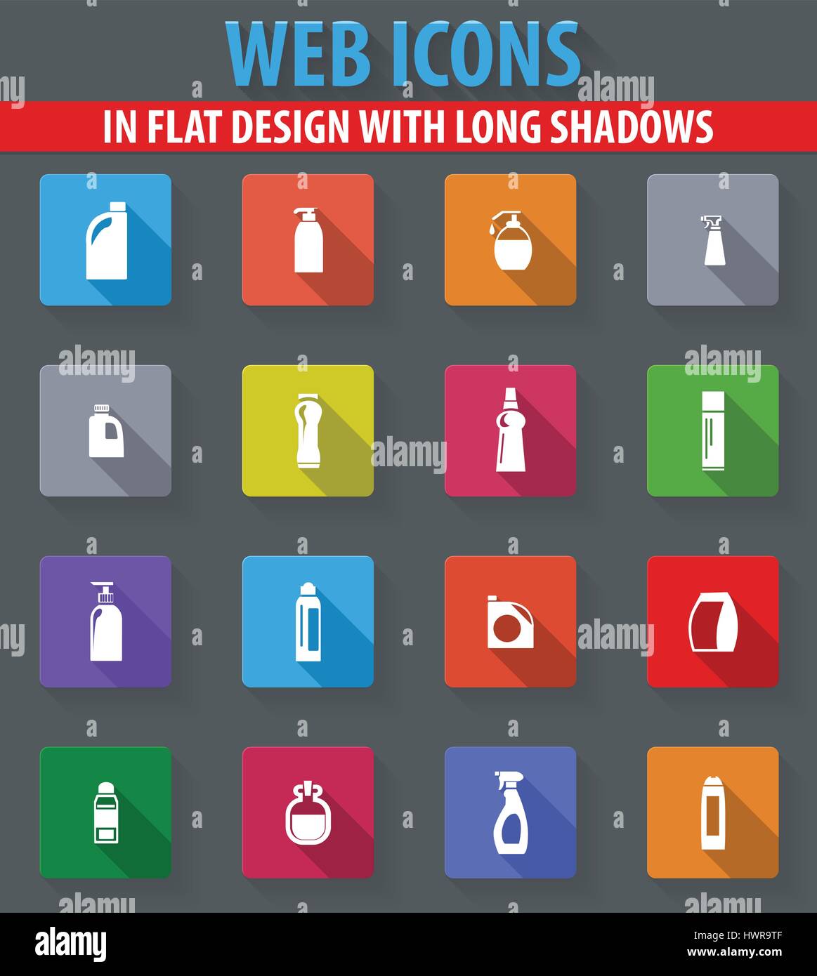 Household chemicals web icons in flat design with long shadows Stock ...