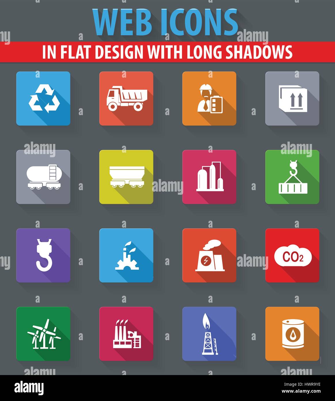 Industry web icons in flat design with long shadows Stock Vector Image ...