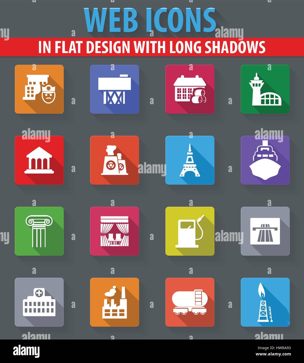 Infrastucture of the city web icons in flat design with long shadows ...