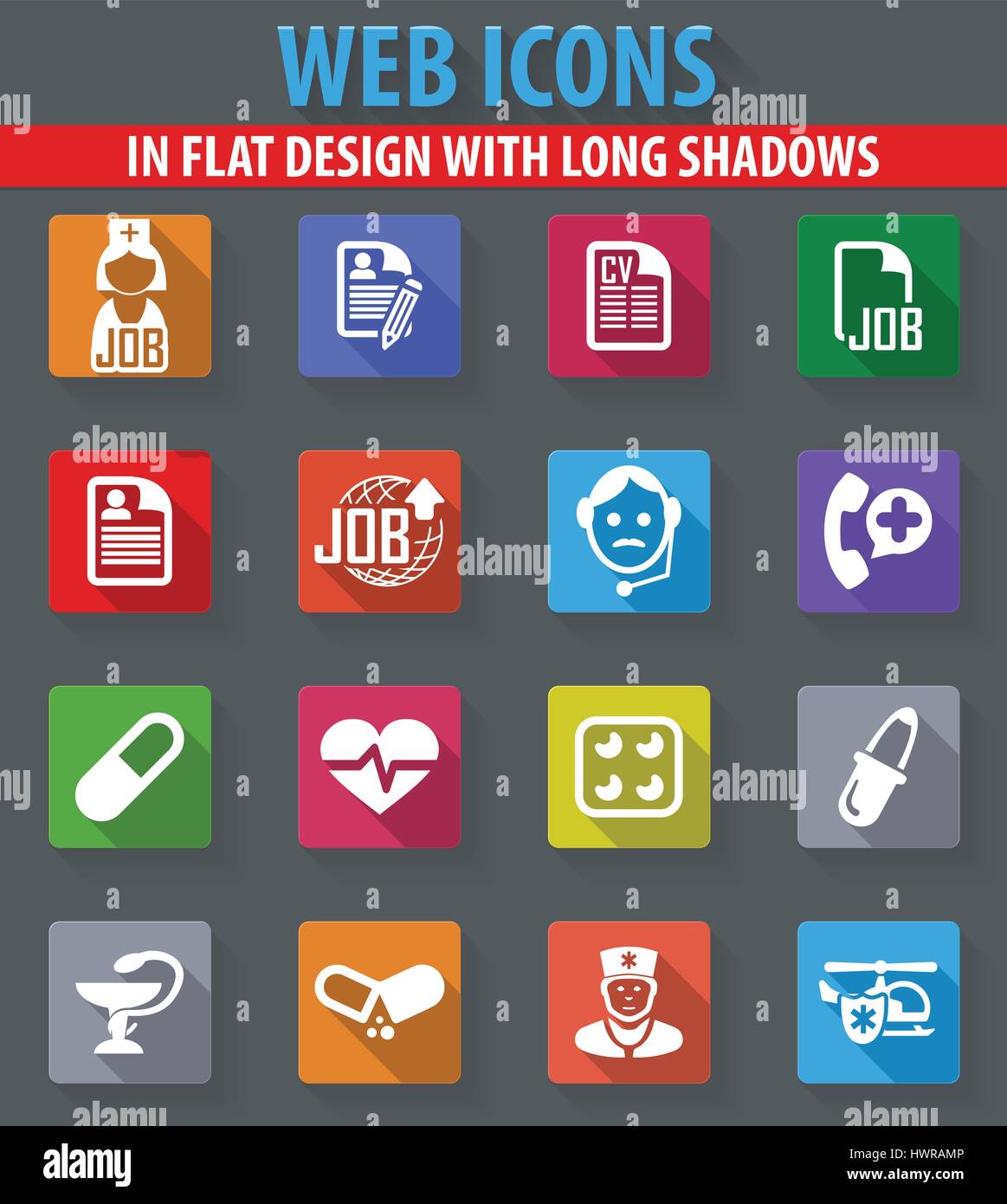 Job web icons in flat design with long shadows Stock Vector Image & Art ...