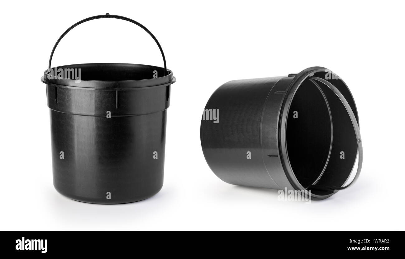 Black bucket on a white background isolated Stock Photo Alamy