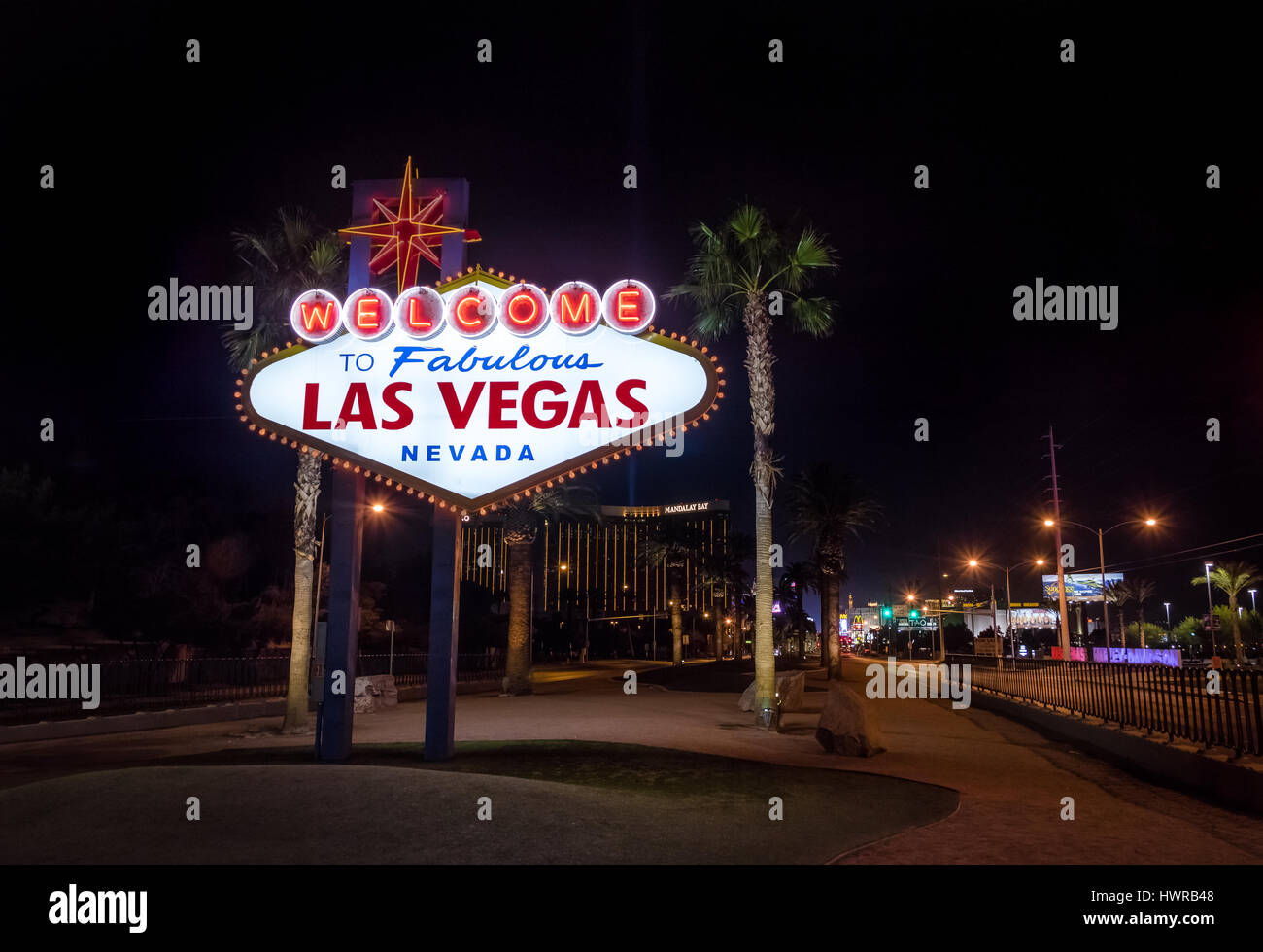 Welcome to Las Vegas Sign at night - Las Vegas, Nevada, USA Stock Photo