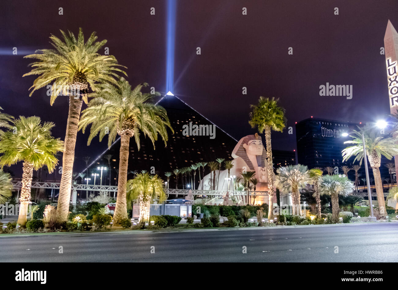 Luxor Hotel Casino and Sky Beam at night - Las Vegas, Nevada, USA Stock Photo