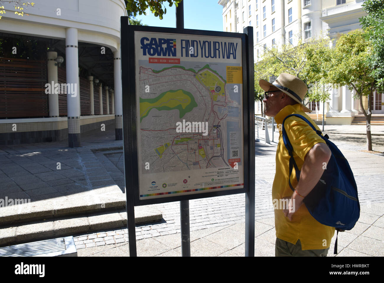 Tourist Looking At Information Signs Cape Town South Africa